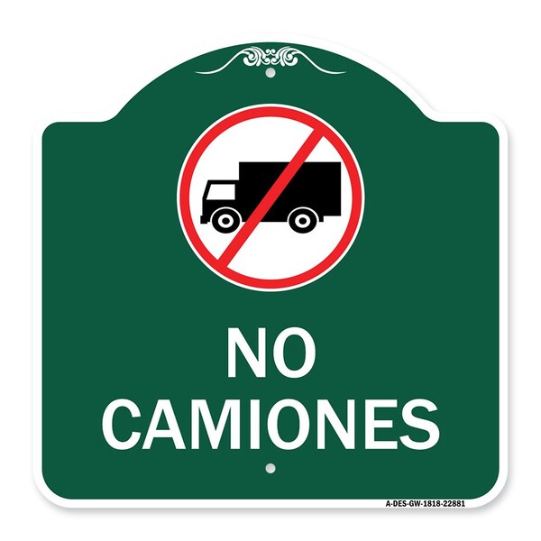 Signmission Spanish Traffic No Camiones No Trucks W/ Graphic, Green & White Alum Sign, 18" x 18", GW-1818-22881 A-DES-GW-1818-22881 - main